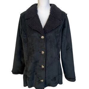 Susan Graver Weekend Jacket Women's Large L Black Faux Suede & Sherpa Coat